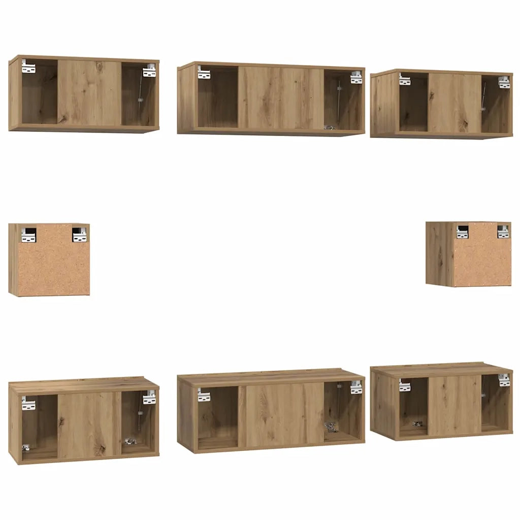 Set mobile TV 8 pz | Armadietto TV | Mobile Porta TV Rovere artigianale Legno multistrato