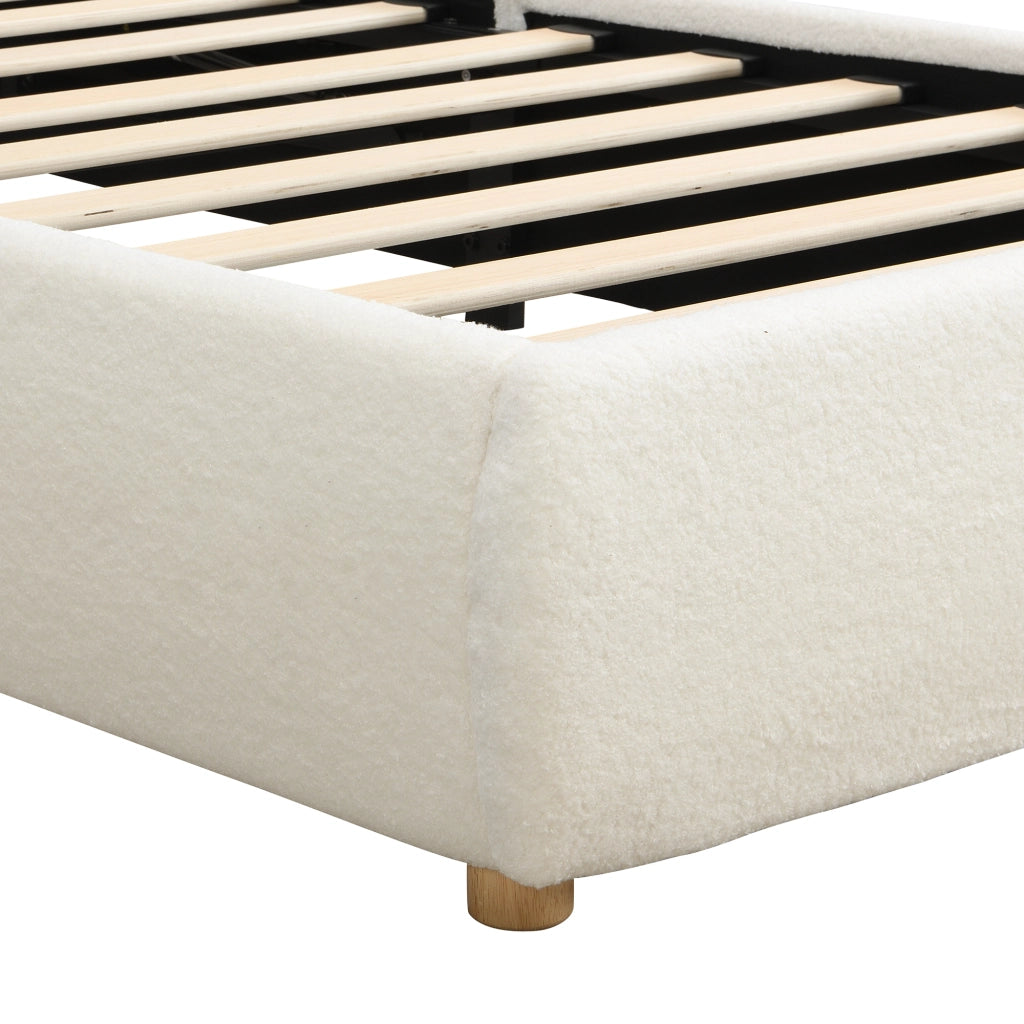 DESMIU Letto bambino 90 × 200 cm con contenitore idraulico, LED, senza materasso, in bouclé bianco
