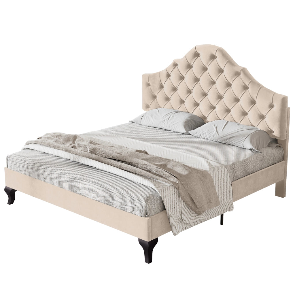 letto imbottito velluto beige 140 x 190 cm