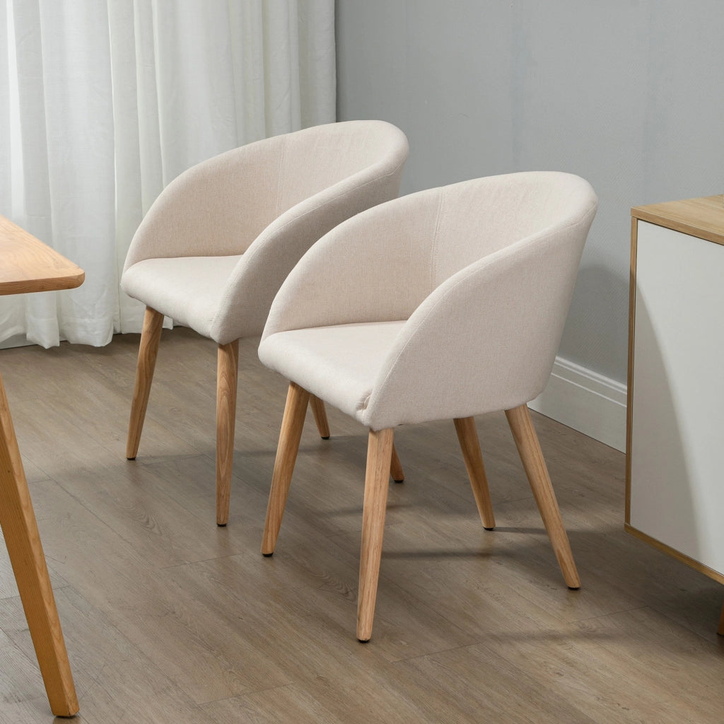 Set 2 Sedie da Pranzo con Braccioli ¨C Xylo ¨C Stile Scandinavo Legno e Tessuto Effetto Lino Beige