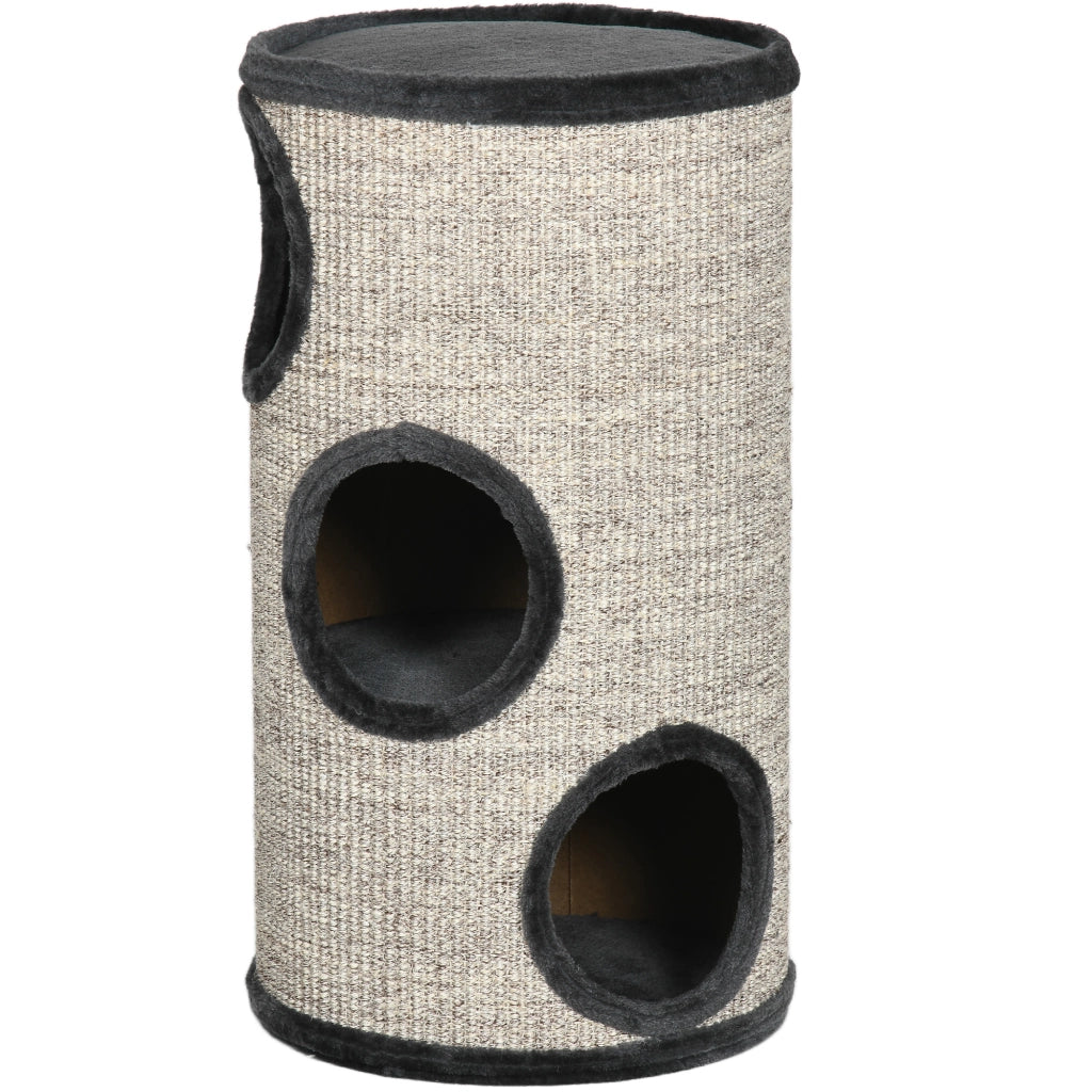 Casetta per Gatti a 3 Livelli con Tiragraffi in Sisal ¨C Zephmum ¨C Grigio, ?38x70cm
