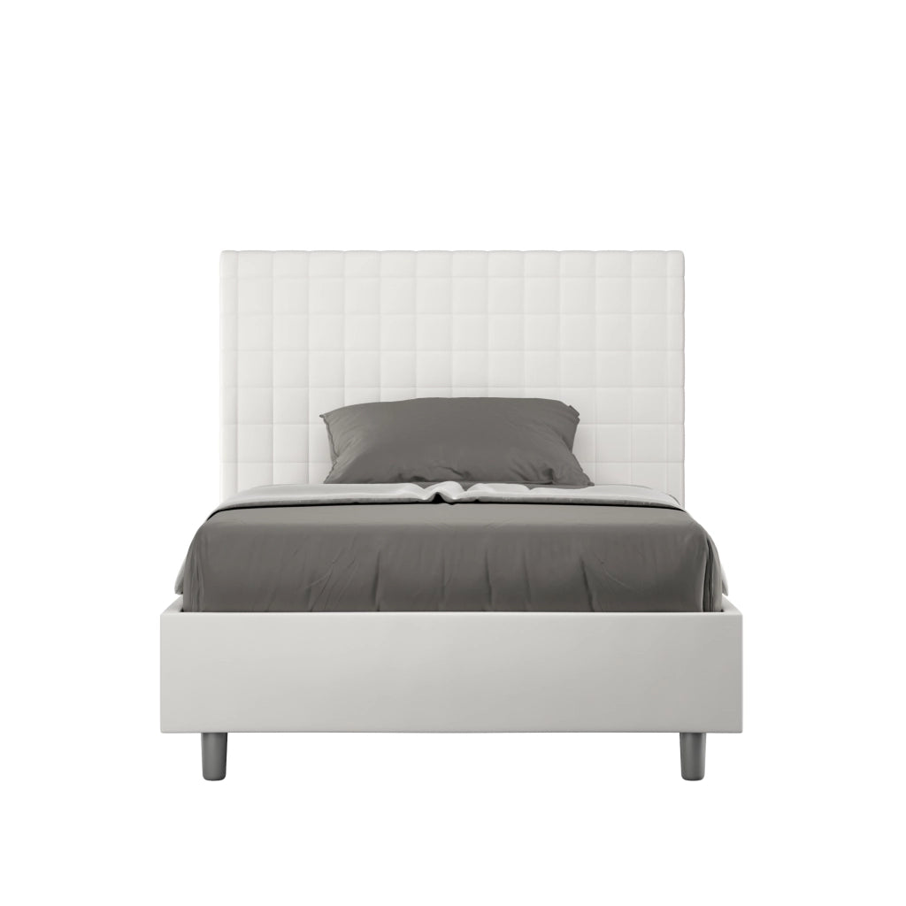BS COM Letto singolo con rete imbottito 100x200 similpelle bianco
