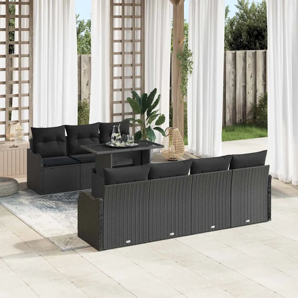 Set Divano da Giardino 8 pcs Nero Rattan in Polipropilene
