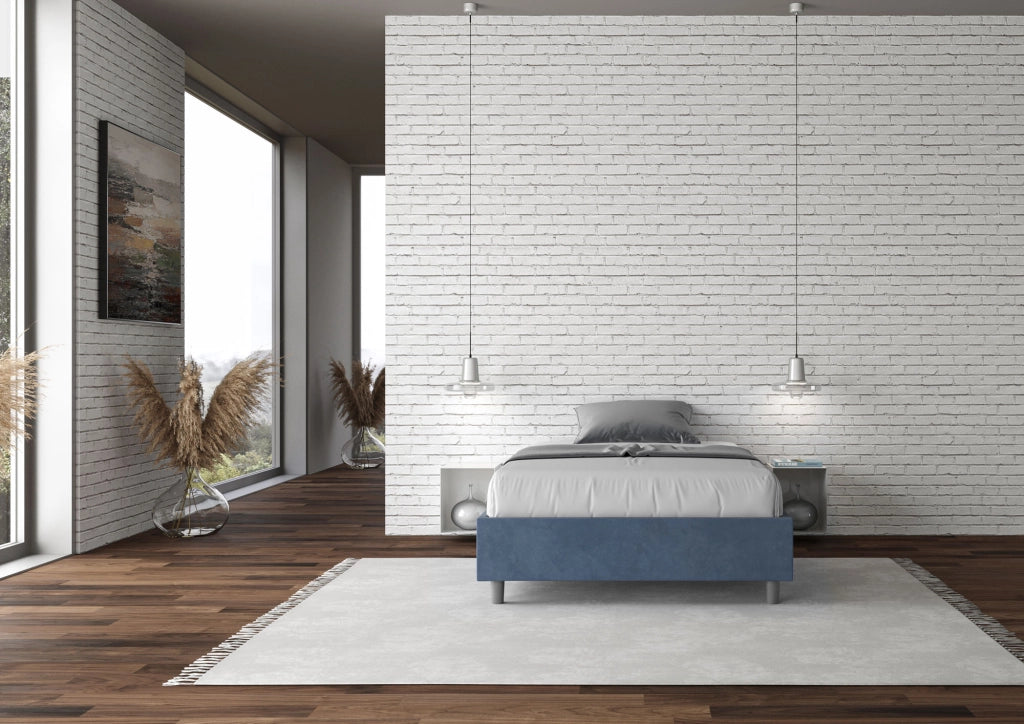 BS COM Letto una piazza e mezza con rete imbottito 130x190 microfibra blu