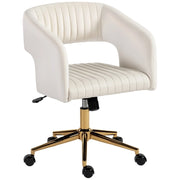 Sedia da ufficio con ruote, rivestimento effetto velluto, altezza regolabile, funzione di inclinazione, colore bianco crema.
