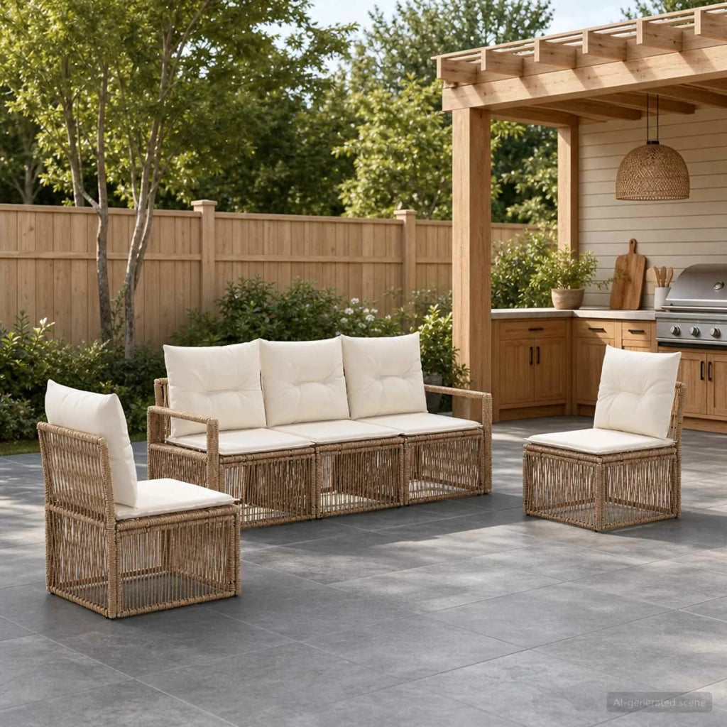 Set Divano da Giardino 5 pcs Beige polyrattan 3435669