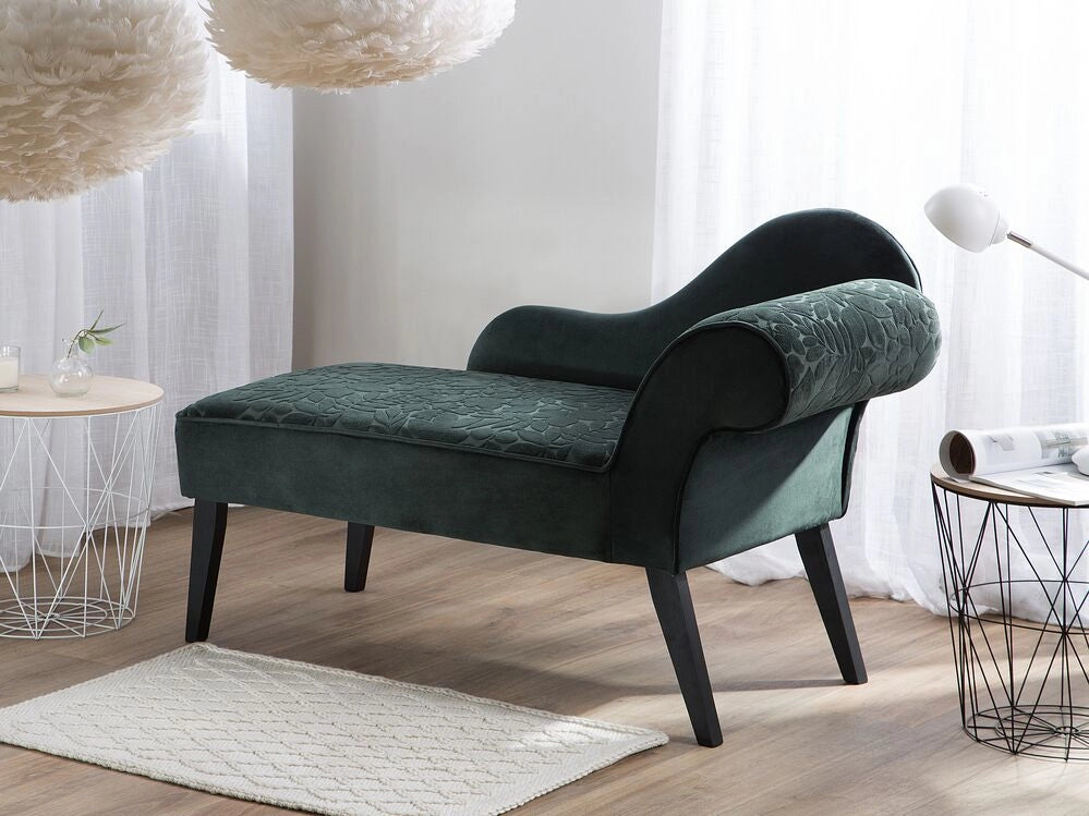 Chaise longue Verde Rivestimento in Velluto Gambe in Legno Scuro versione destra Retro