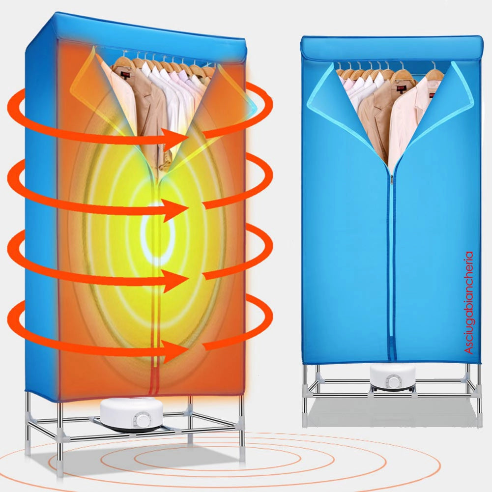 Asciugabiancheria Elettrico ad Armadio 1200W Asciugatrice Stendino ad Aria Azzurro