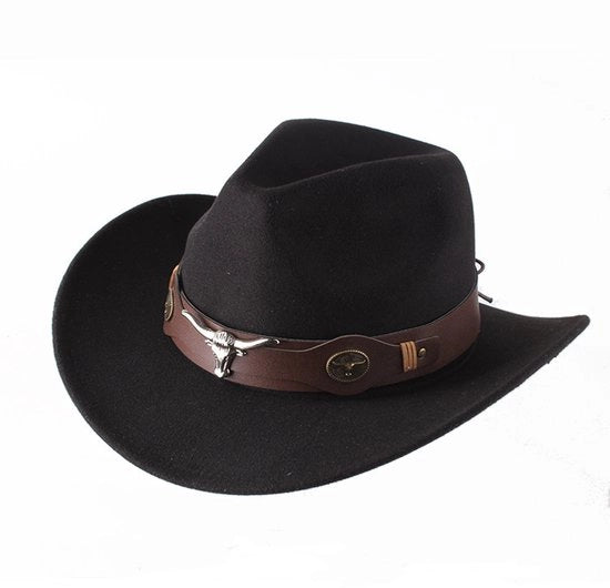 Cowboyhoed in vilt per uomo e donna, bordo ampio, fedora cowboy