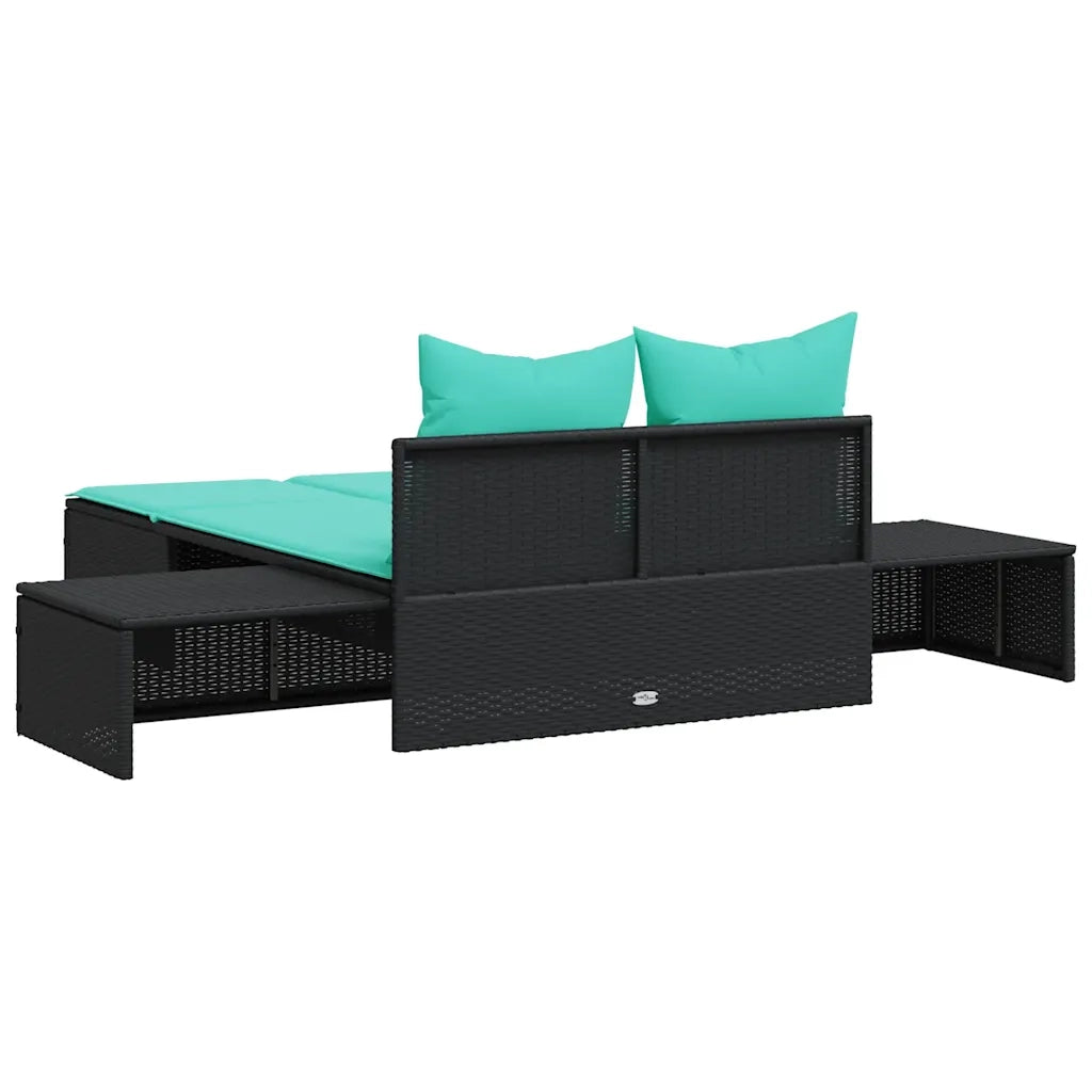 Lettino prendisole doppio con Cuscini in Polyrattan Nero 368397