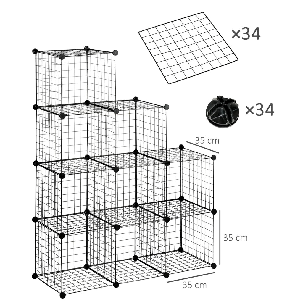 Sistema di scaffalatura fai-da-te in filo d'acciaio, 9 scomparti, scarpiera, nero, per soggiorno, 35x35x35 cm, salvaspazio e moderno