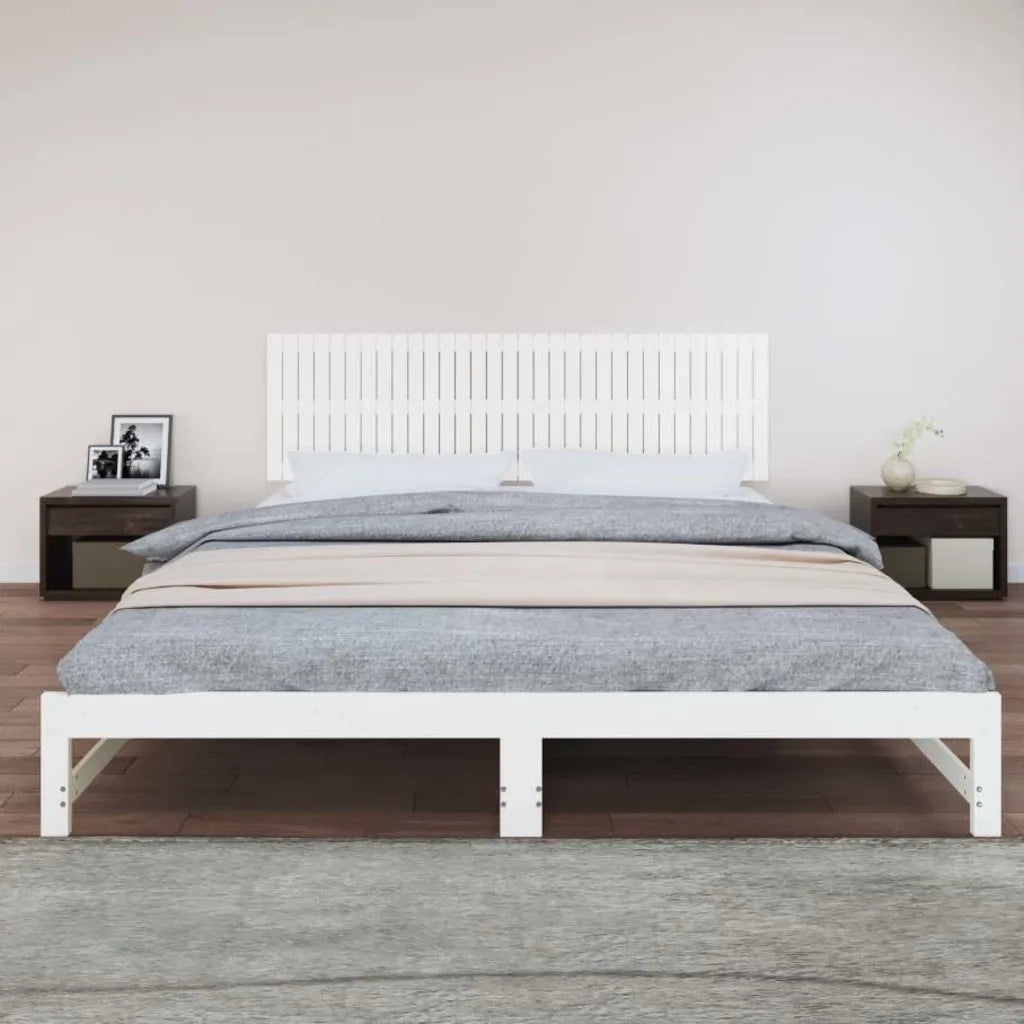 Testiera | Testata da Parete Bianca 204x3x60 cm in Legno Massello di Pino