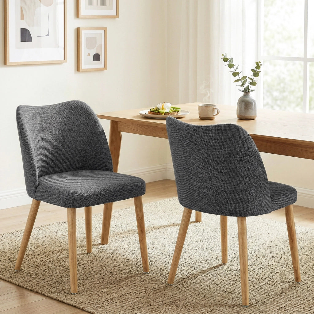 Set 2 Sedie da Pranzo ¨C Xylo ¨C Schienale Curvo Seduta Imbottita Gambe Legno Lino Grigio Chiaro