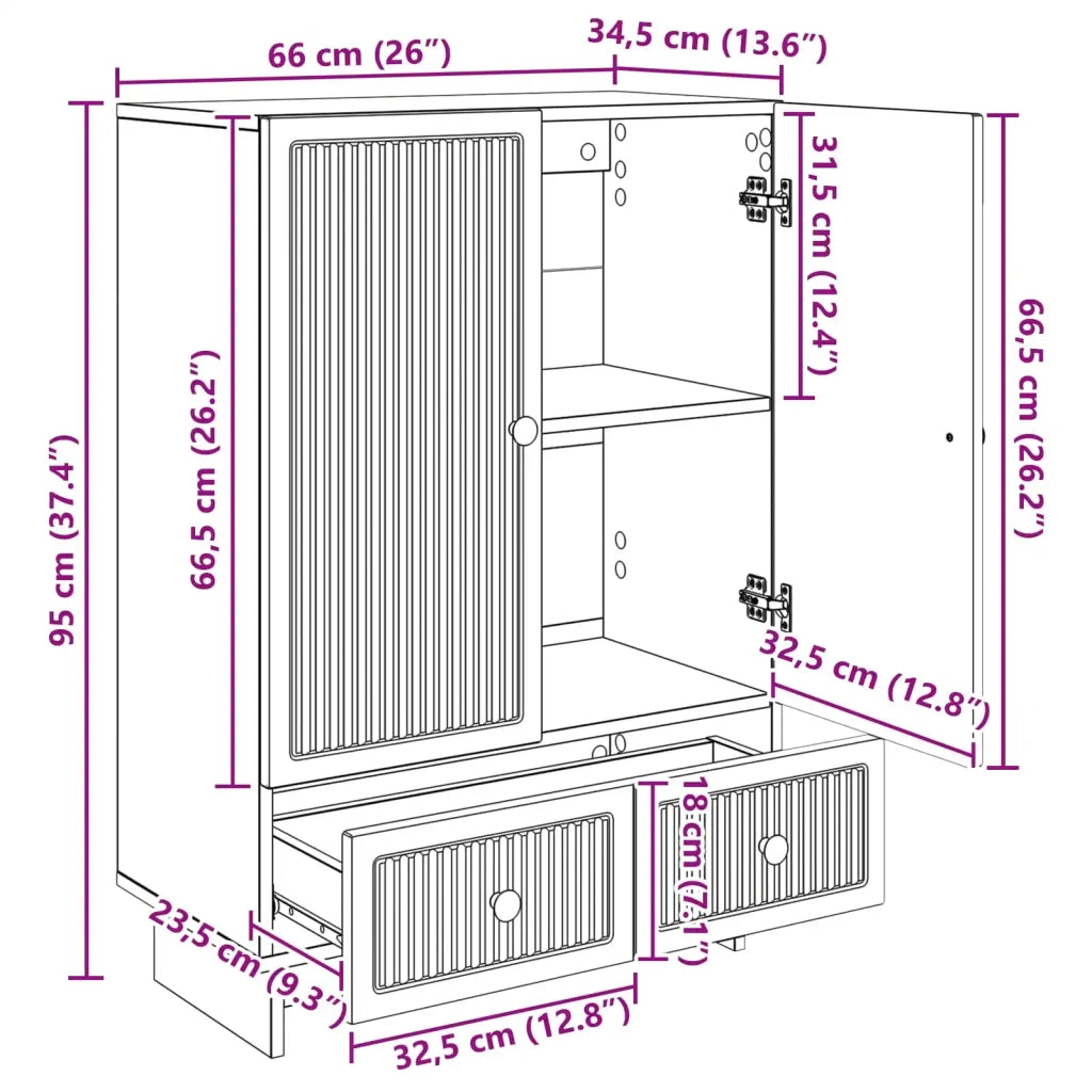 Credenza | Madia | Buffet da pranzo | Armadio da pranzo Quercia Affumicata 66 x 34,5 x 95 cm