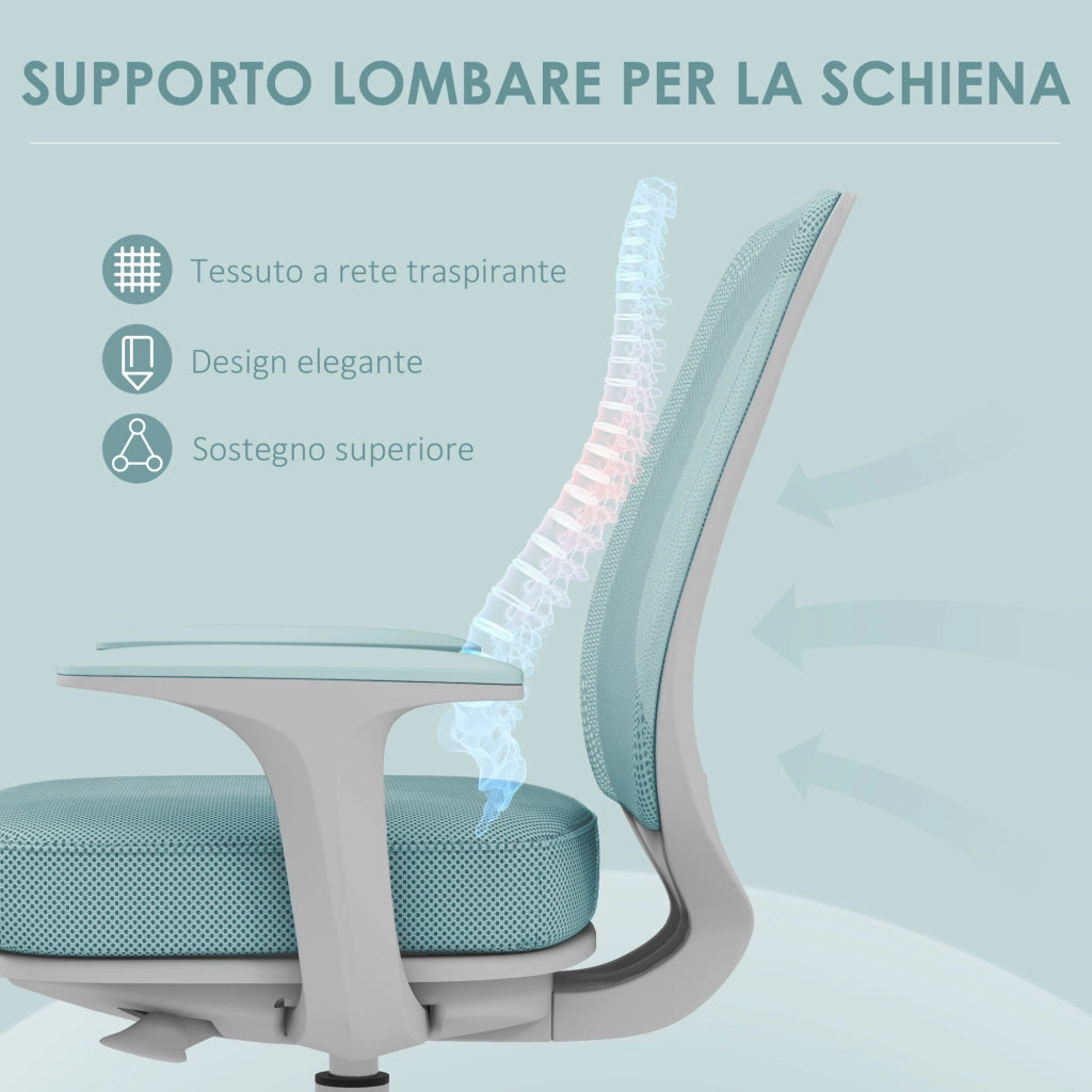 Sedia da Ufficio Ergonomica 55x48x82,5-94,5 cm ad Altezza Regolabile con Schienale in Poliestere Traspirante Verde
