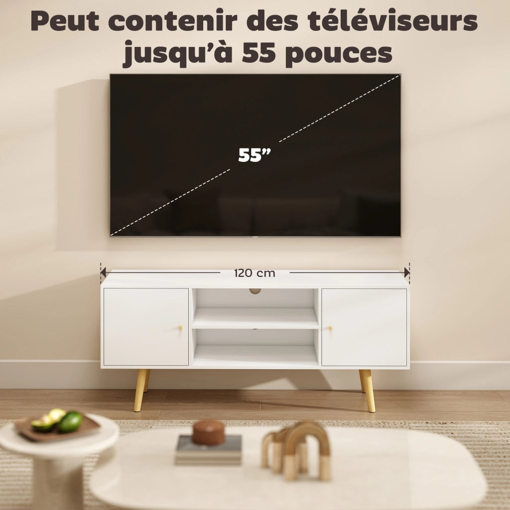 Mobile TV Scandinavo ¨C Minimal ¨C Bianco Legno Pin 120x34x50cm