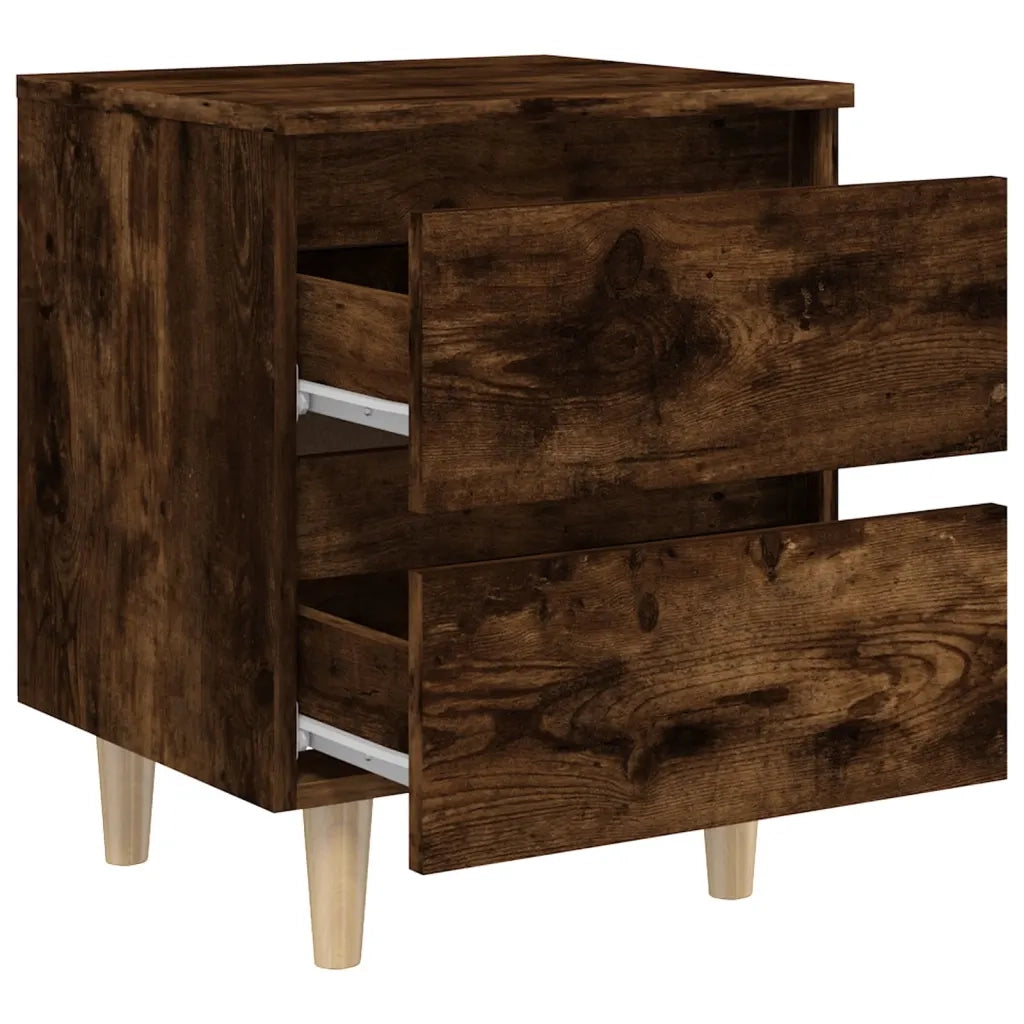 Comodino con Gambe in Legno Massello Rovere Fumo 40x35x50 cm 813122