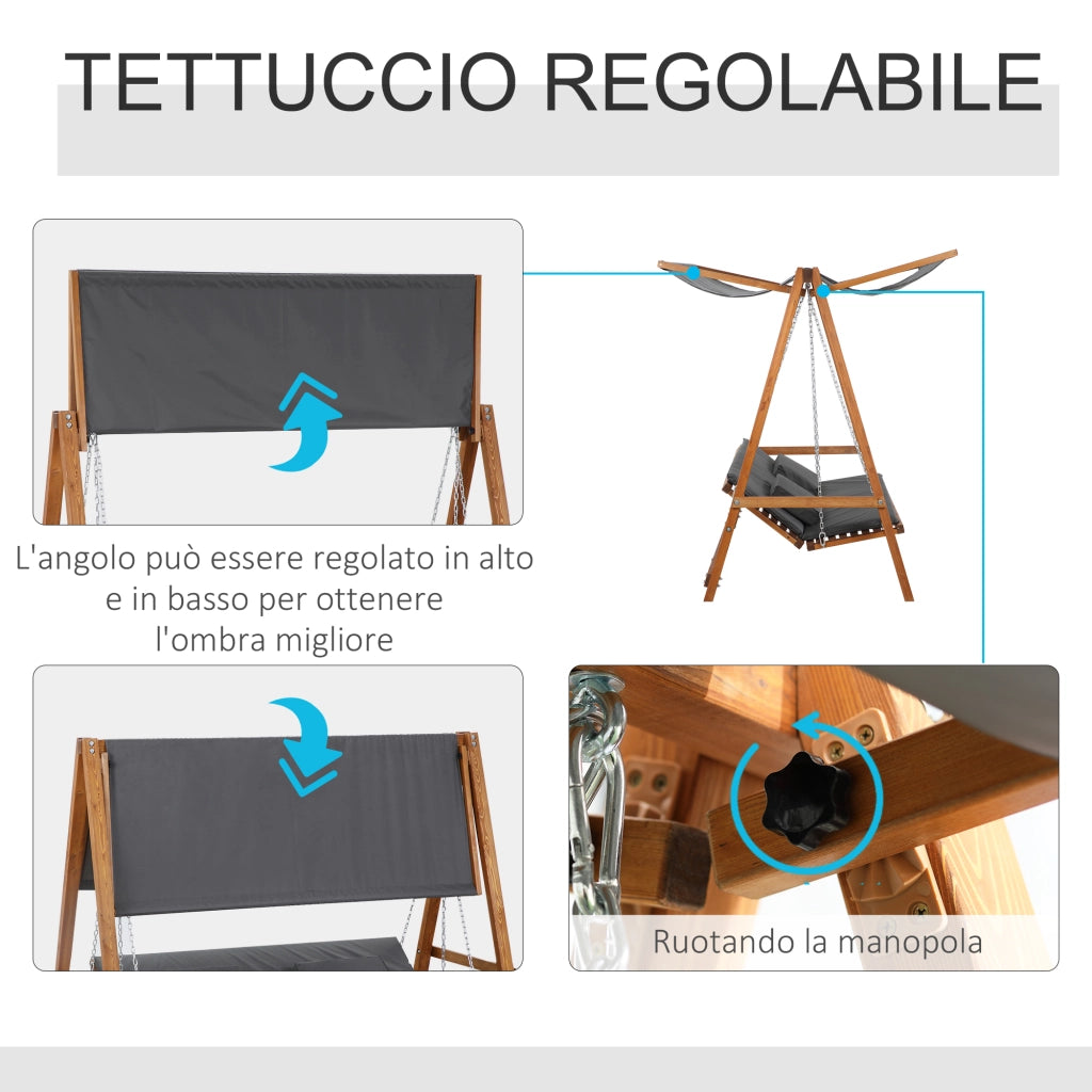 Dondolo da Giardino 3 Posti Convertibile in Letto ¨C Xylo ¨C 225.5x113x180cm