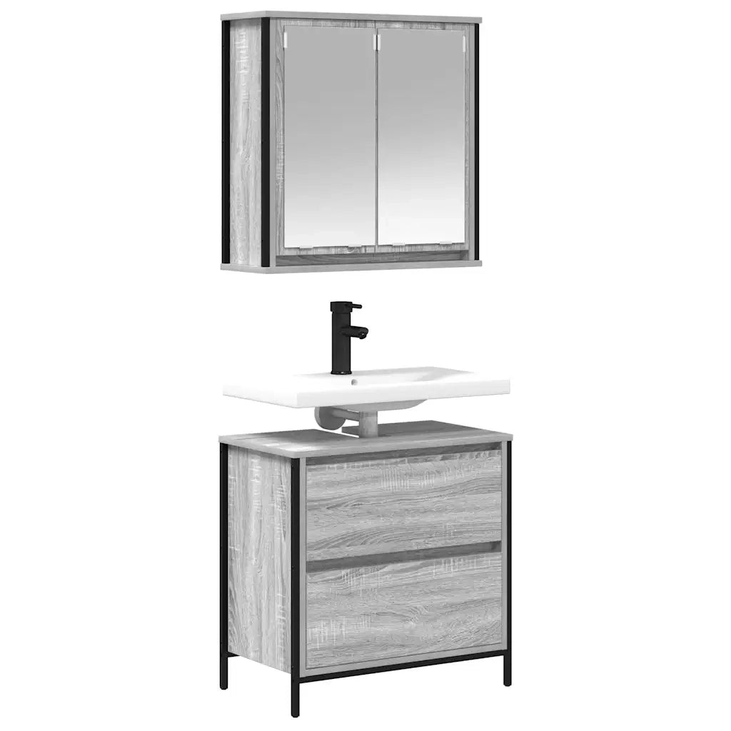 Set Mobili da Bagno | Armadio da bagno 2 pz Grigio Sonoma in Legno Multistrato