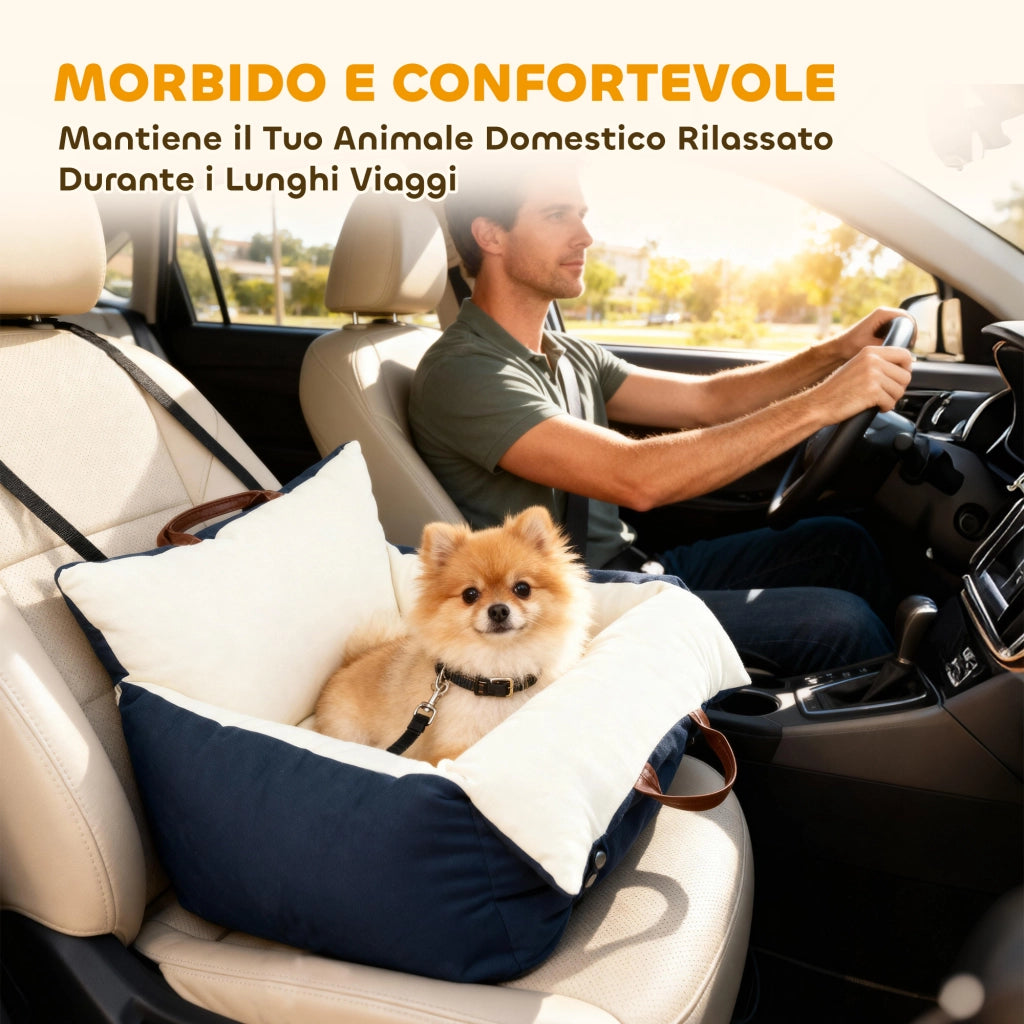 Seggiolino Auto per Cani Piccoli con Guinzaglio di Sicurezza. Sfoderabile e Lavabile. Blu