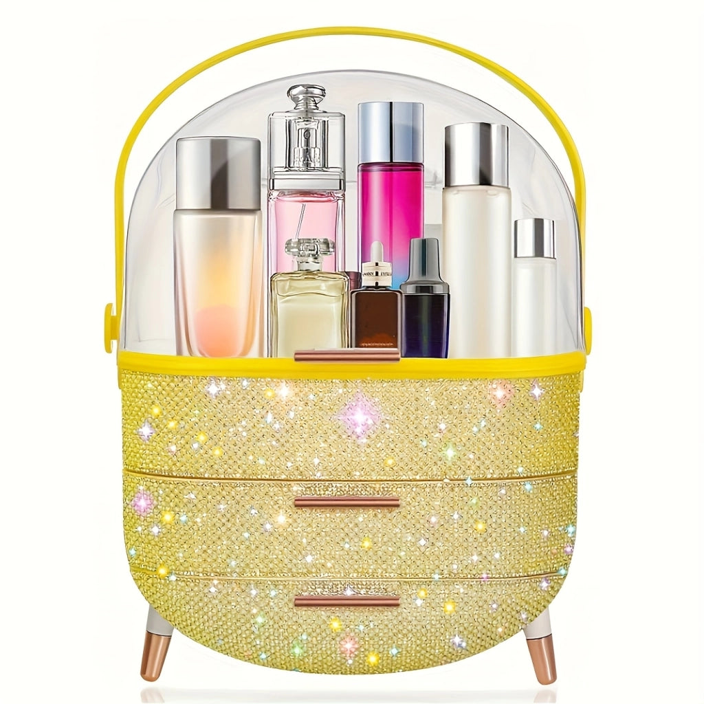 ZMH Porta trucchi da scrivania con più cassetti contenitore per cosmetici color oro 29 x 19 x 38 cm