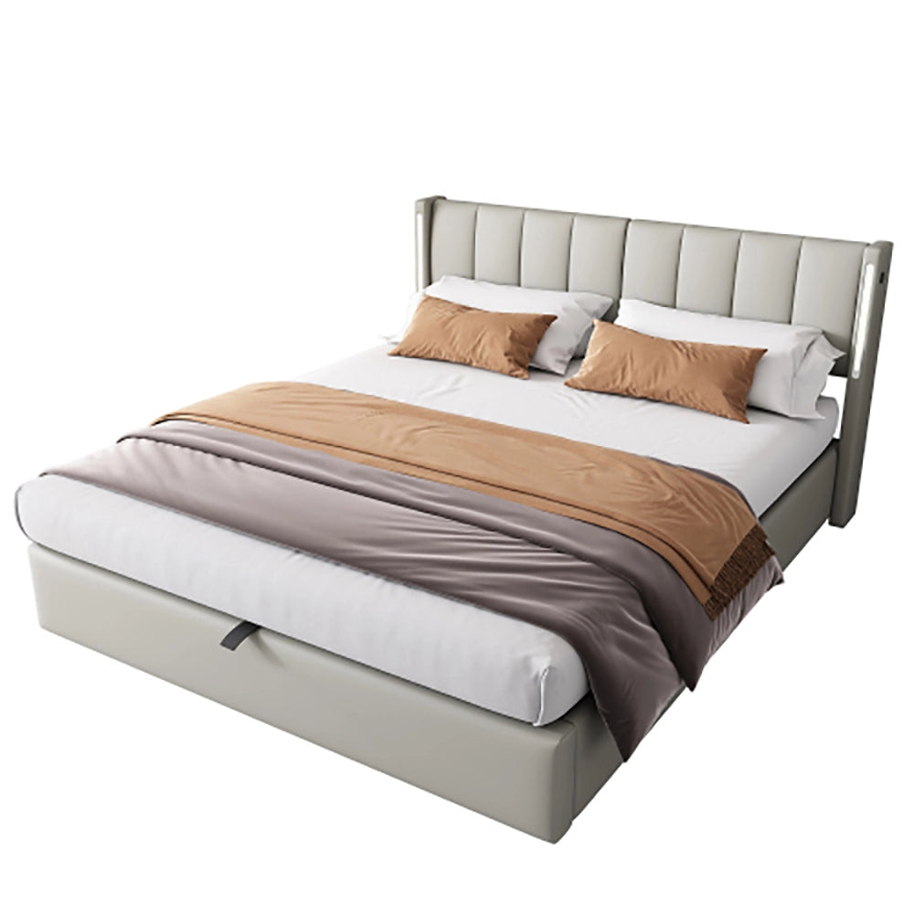 Letto imbottito LED con testiera regolabile - Xylo - 160x200 cm - Grigio - Alimentazione USB e idraulico