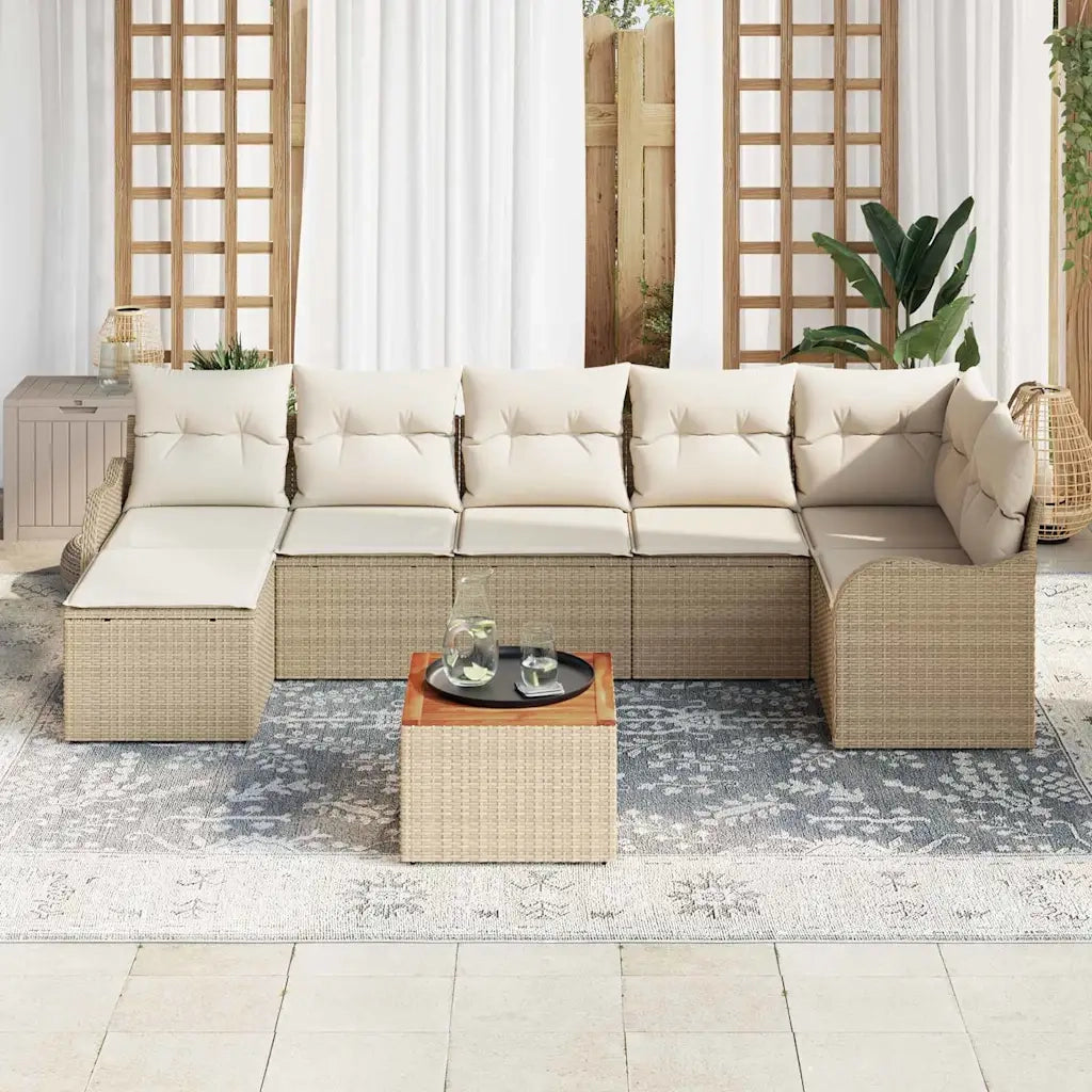 Set Divano da Giardino 8 pcs Beige e Crema polyrattan