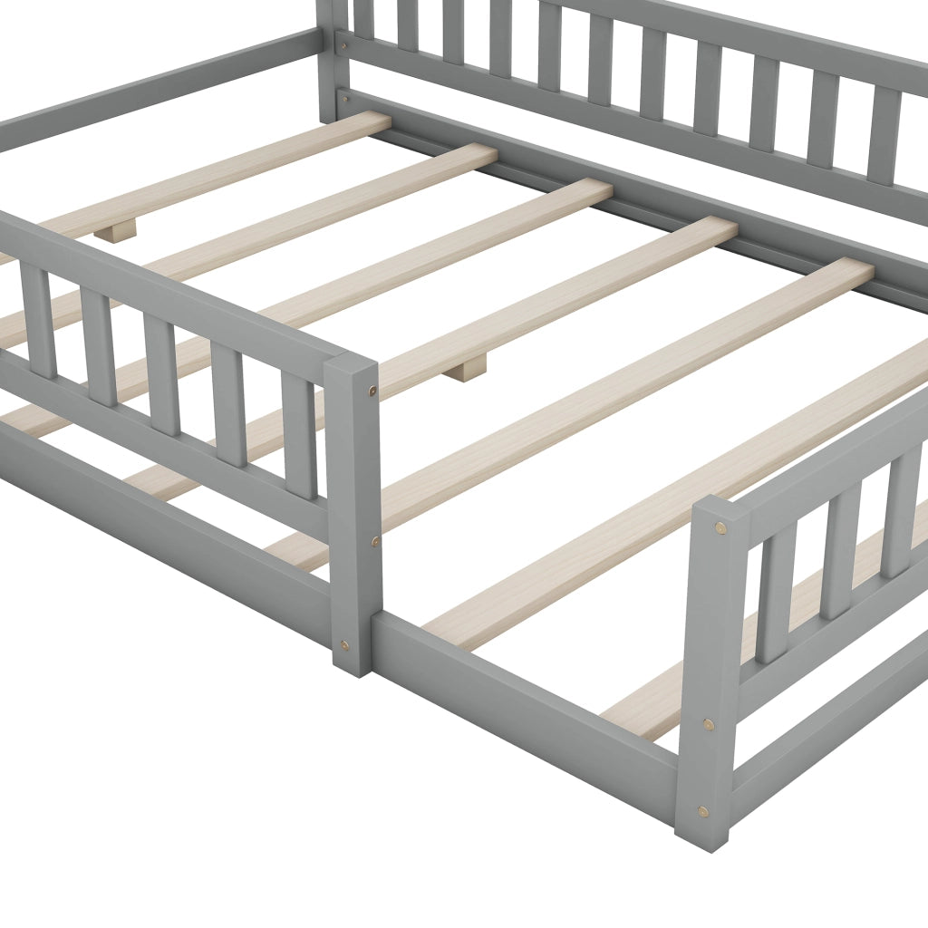 LETTO a casetta 140 x 200 cm con spondale, grigio, con comodino laterale