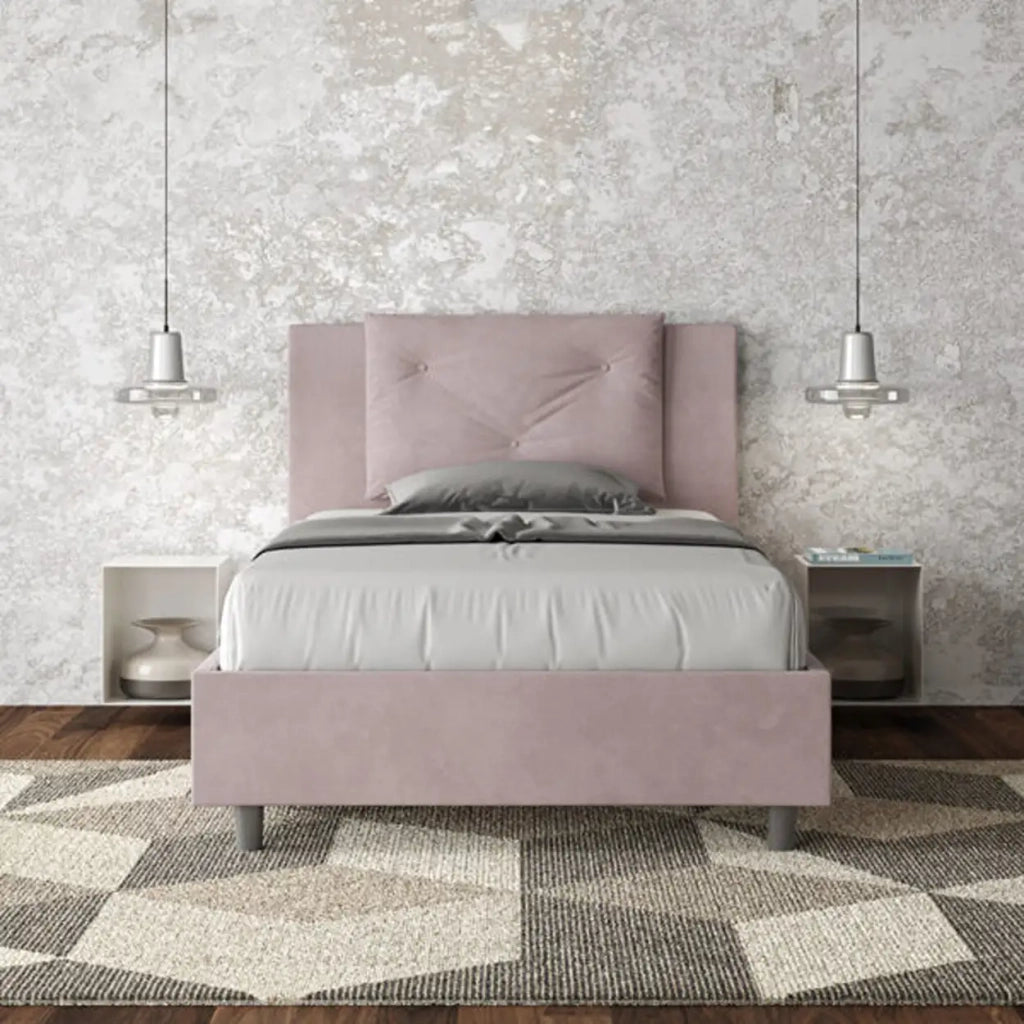Letto una piazza e mezza contenitore imbottito 120x190 microfibra glicine Appia