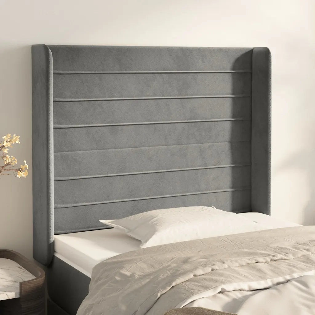 Testiera | Testata ad Orecchio Grigio Chiaro 93x16x118/128 cm in Velluto
