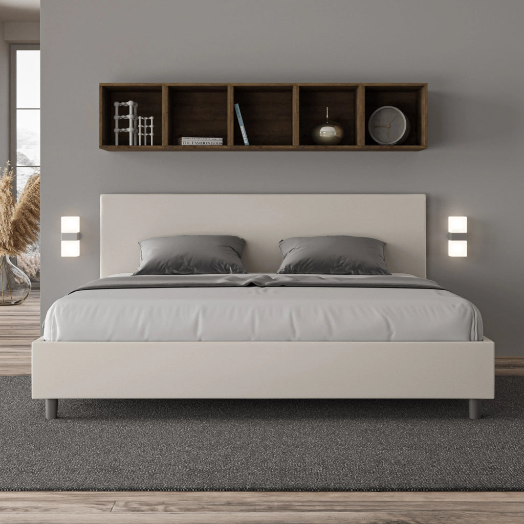 BS COM Letto contenitore imbottito 180x190 similpelle bianco