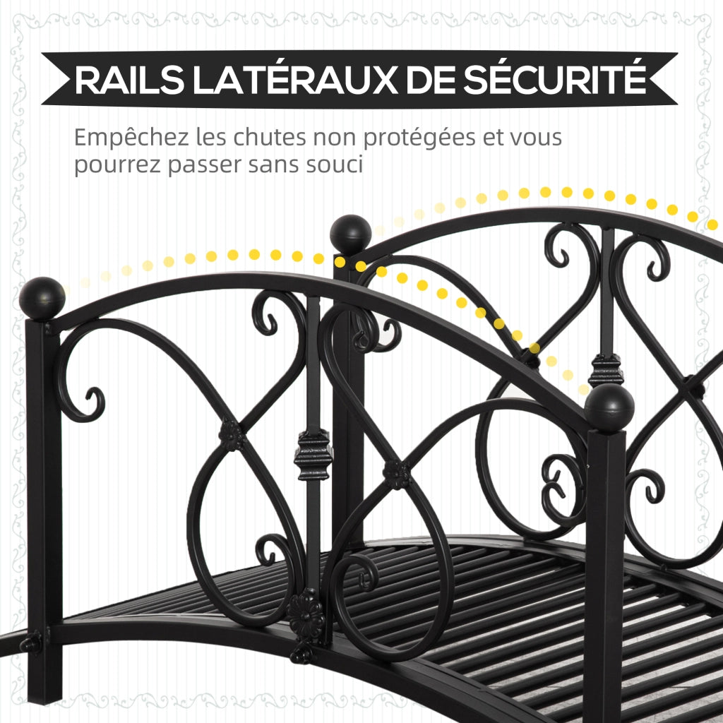 Ponte da giardino decorativo ¨C Xylo ¨C metallo nero con ringhiere laterali 102x48x49 cm