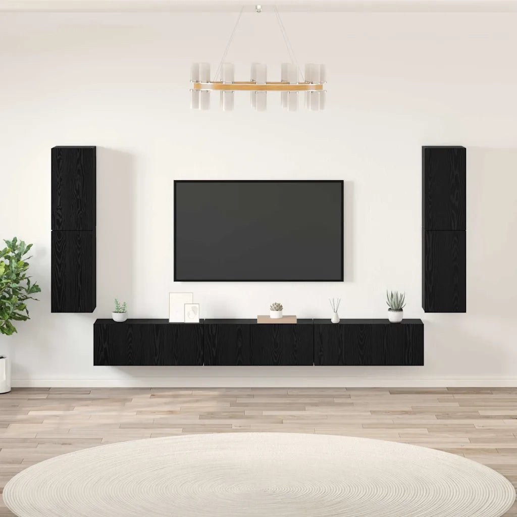 Mobile Porta TV 4 pz-Credenza per TV Rovere Nero Legno multistrato 217605