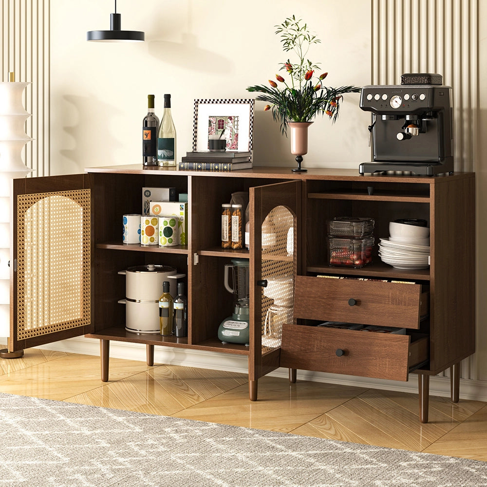 Buffet Rustico - Xylo - 130??75.5??40 cm - Porte in Ratan?? con Chiusura Magnetica