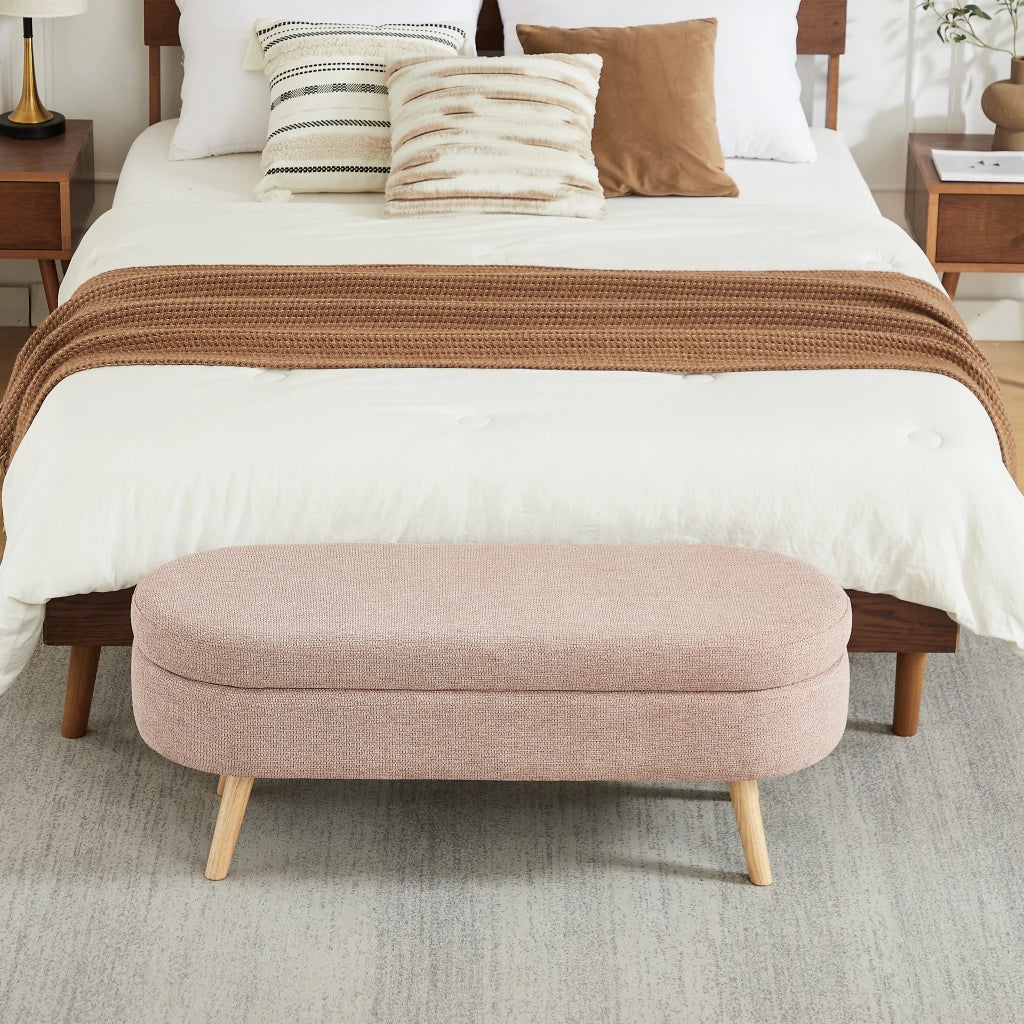 Panca contenitore 110 cm in velluto rosa, seduta imbottita salvaspazio con struttura in MDF e fori di ventilazione
