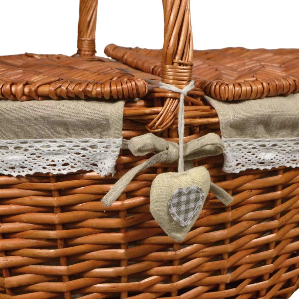Cesto Picnic Cuore grande in Vimini e Juta con coperchio cm 45 x 35 x h 21