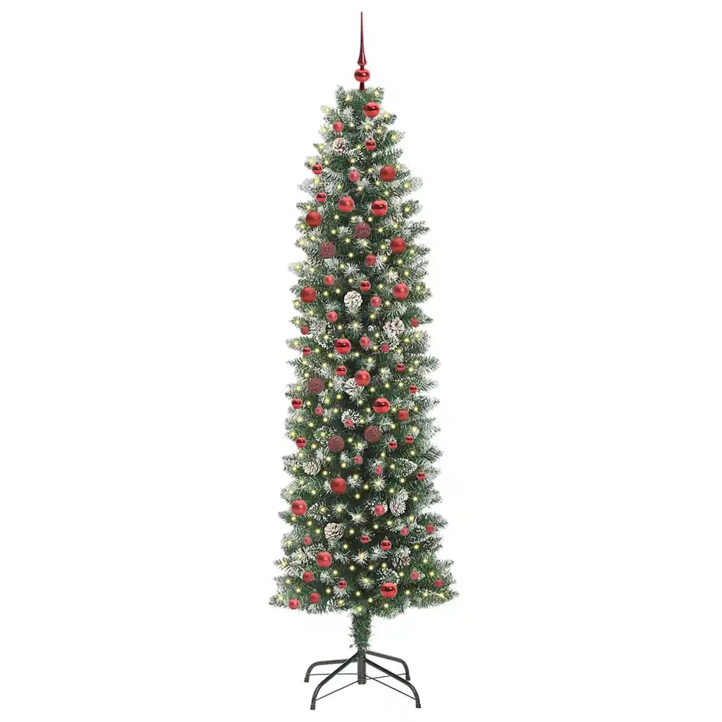 Albero di Natale Artificiale Sottile Verde e Bianco 210 cm 3395305