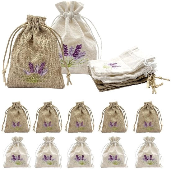 Zaketti di Lavanda 12 pezzi - Borse di cotone/Lino - Borse profumate per armadio - Borse regalo - Dimensioni perfette - Materiale di alta qualità