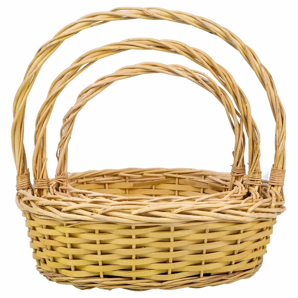 Set di 3 cestini in vimini con manici gialli