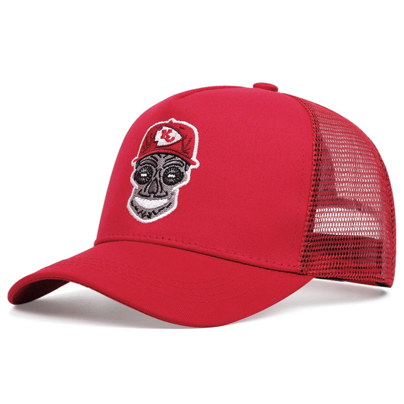 Cappellino da baseball KC ricamato, sportivo all'aperto, con visiera in rete, colore rosso