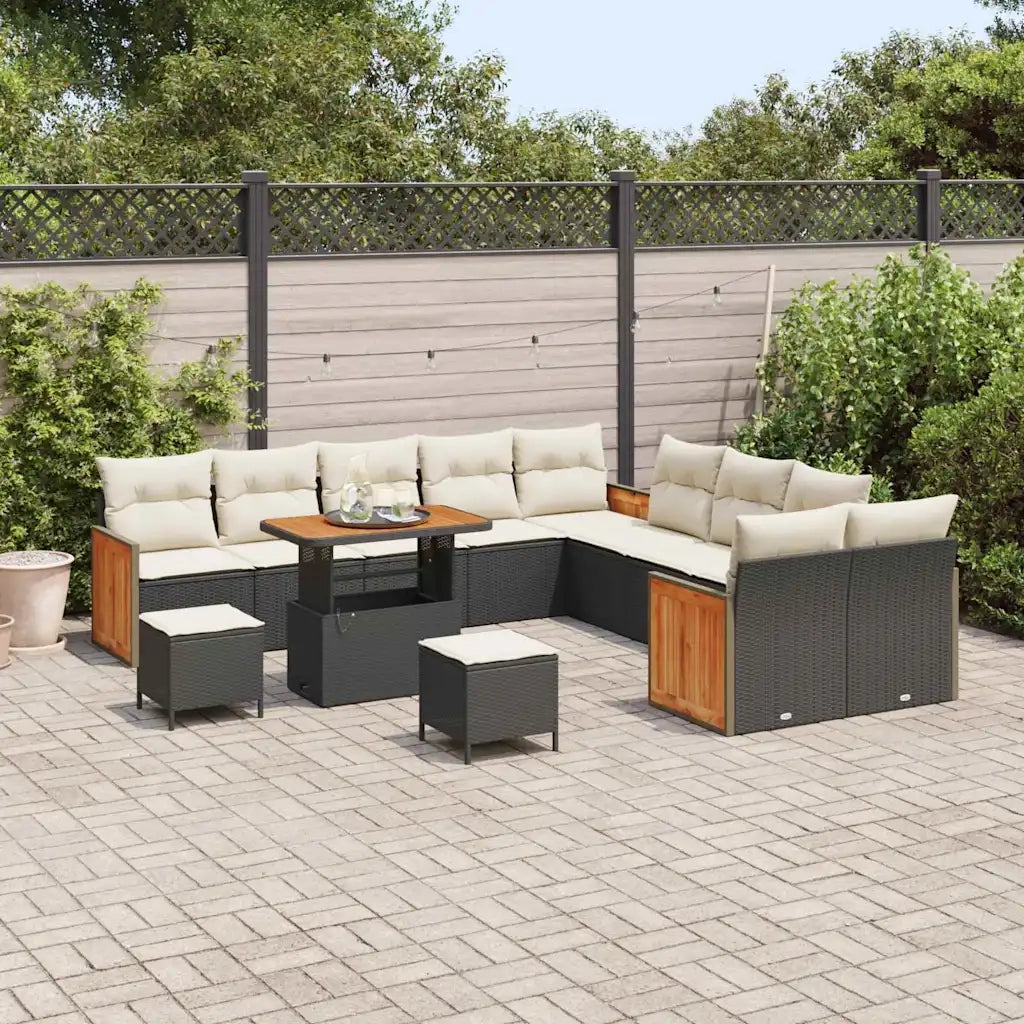 Set Divano da Giardino 17 pcs Nero e Crema polyrattan