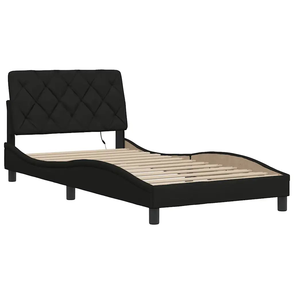 Letto singolo | Letto per adulti | Giroletto con LED senza Materasso Nero 100x200 cm in Tessuto