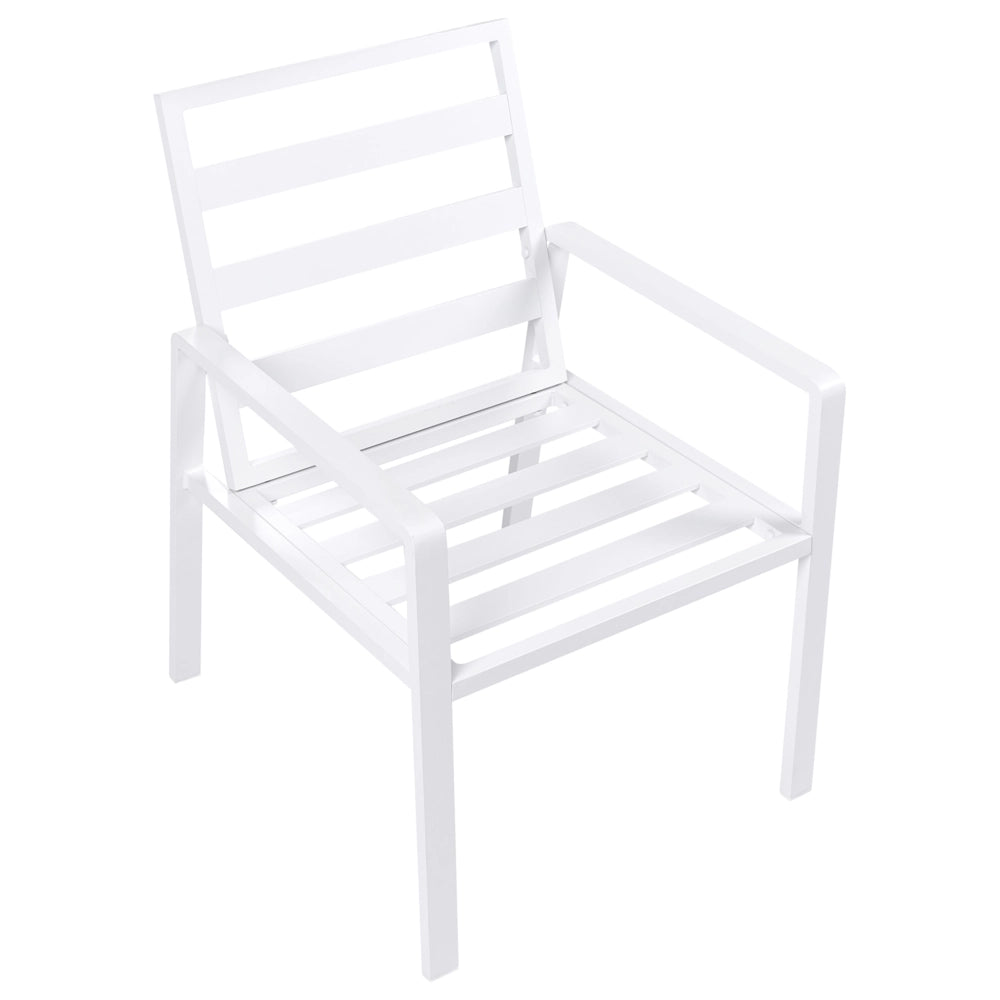 Set da pranzo da giardino 4 pezzi Tavolo e sedie bianchi e grigi Piano a doghe con cuscini Struttura in alluminio Patio esterno Moderno