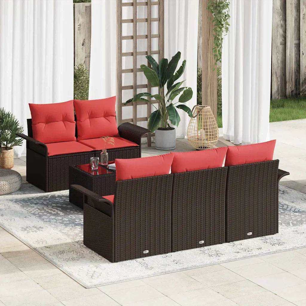 Set Divano da Giardino 6 pcs Beige e Rosso polyrattan 3353913