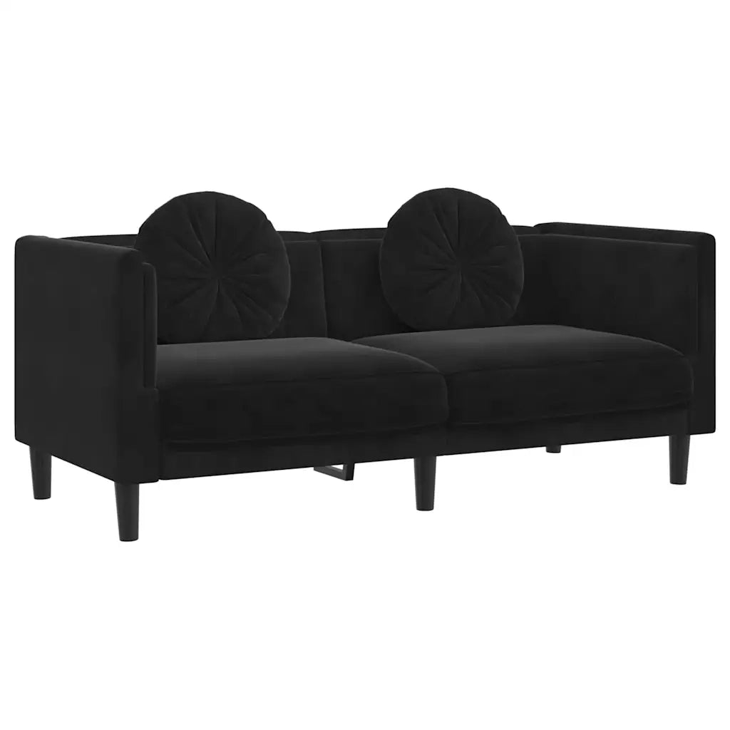 Divano a 2 Posti con Cuscini-Sofa 2 Posti con Cuscini Nero in Velluto