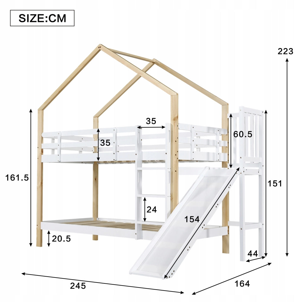 Letto a castello 90x200 - Xylo - Bianco/Naturale con scivolo e scala