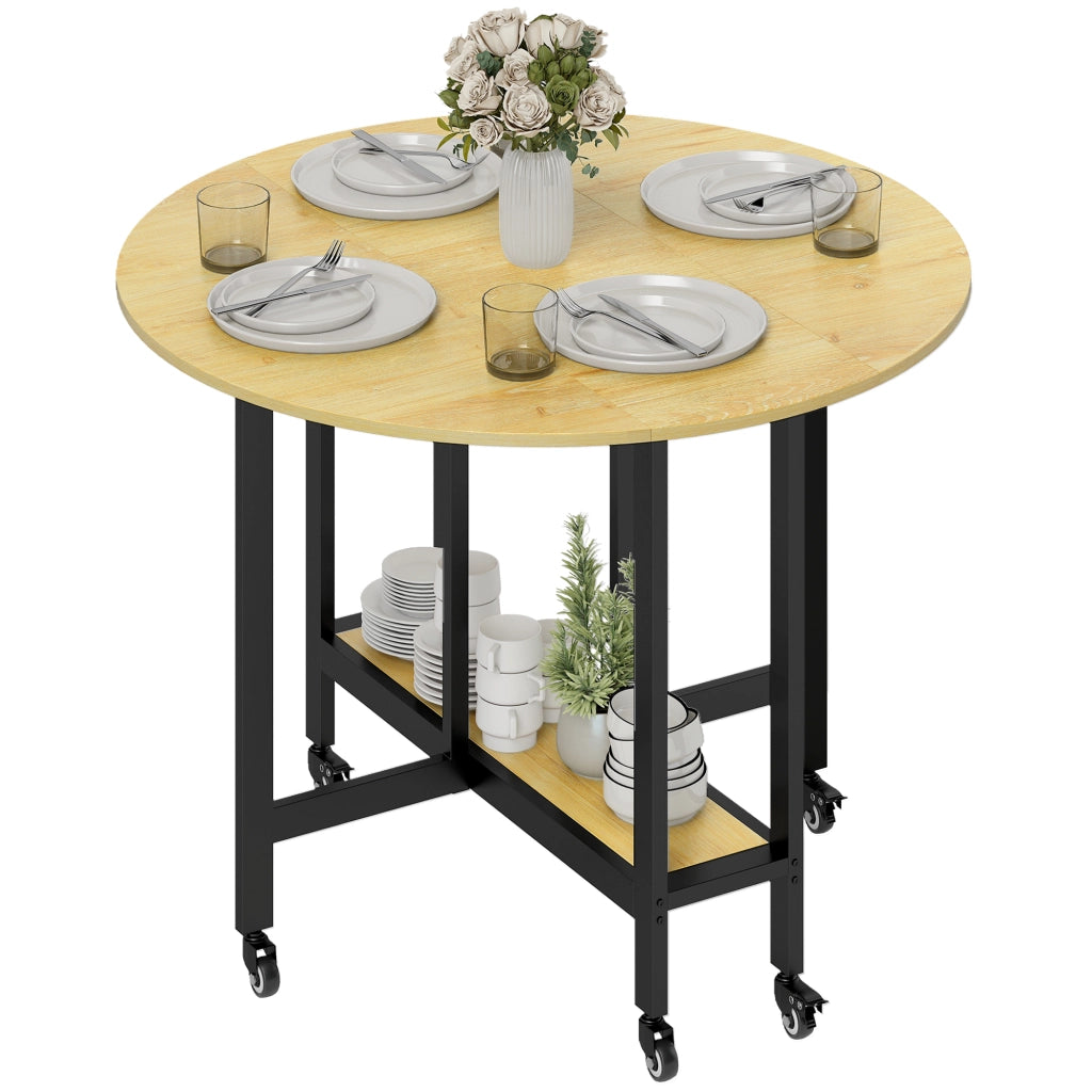 Tavolo da pranzo pieghevole con ruote e ripiano integrato ¨C Xylo ¨C 4 persone 100x100x75 cm quercia