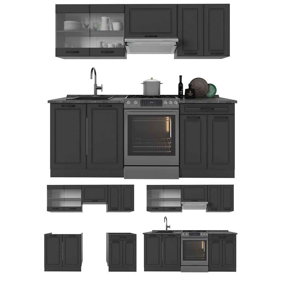 Cucina componibile R-Line Antracite rustico/Antracite 200 cm, PL Antracite Vicco