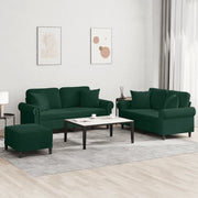 Set di Divani 3 pz con Cuscini Verde Scuro in Velluto