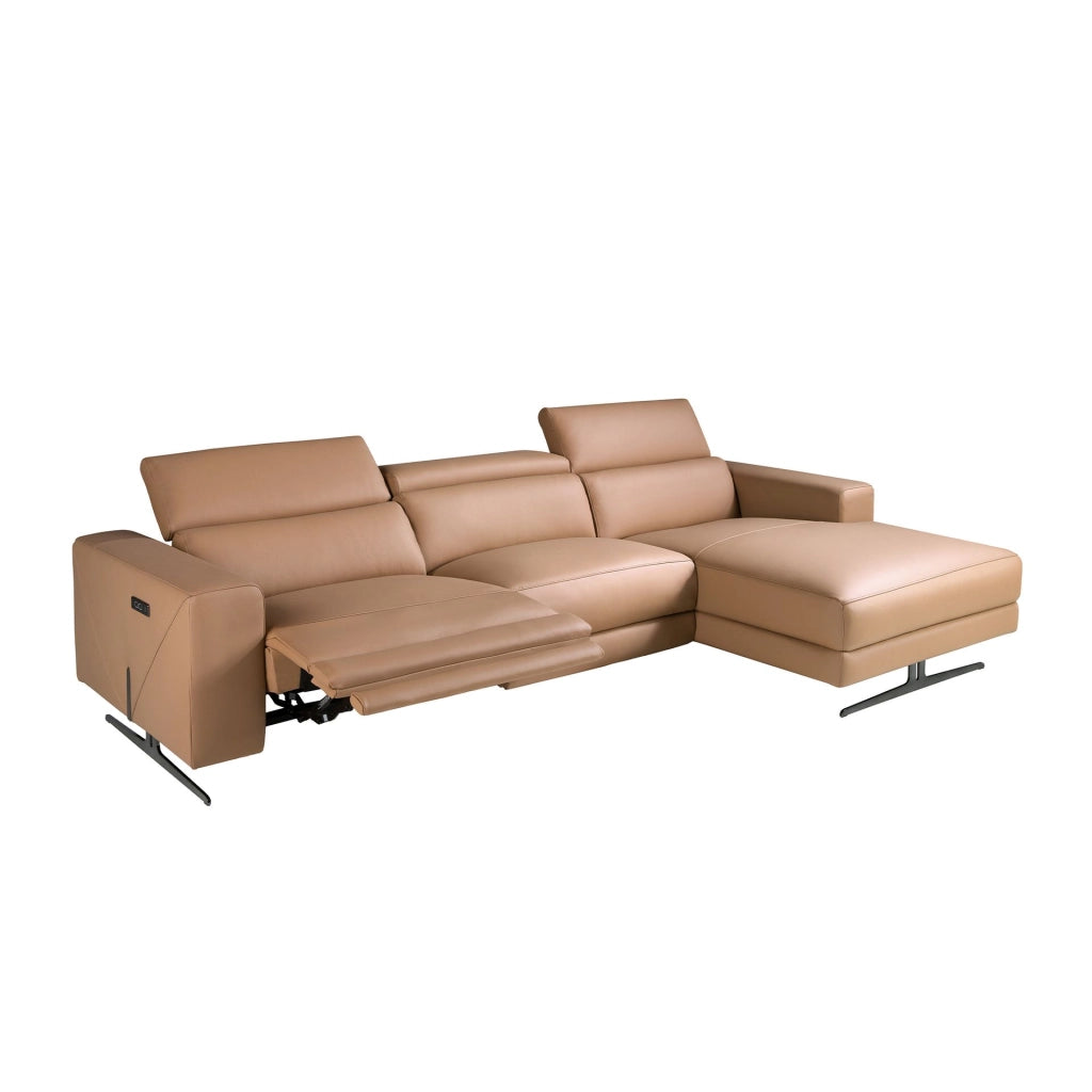Divano chaise longue relax destra in pelle marrone